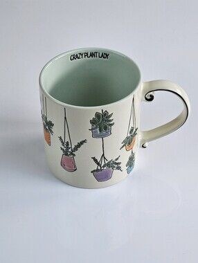 Crazy Plant Lady Hanging Succulent Ceramic Mug Mint Interior New 17oz
